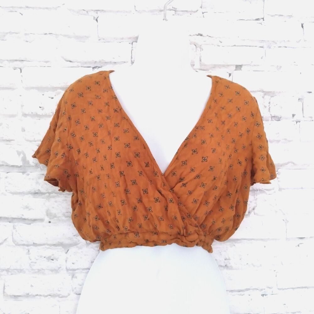 Anthropologie Patrons Of Peace Top Women Medium Floral Flutter V Neck Crop Tie